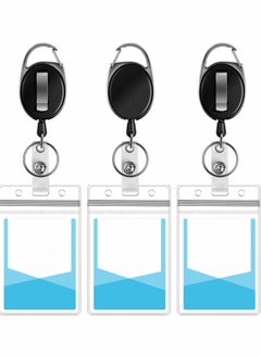 KASTWAVE Black Heavy Duty Retractable Badge Holder with Carabiner Reel with Belt Clip Key Keychain Badge Holders Carabiner Ring and Waterproof Vertical ID Card Holders for Name Card ID Card 3  - Image 1