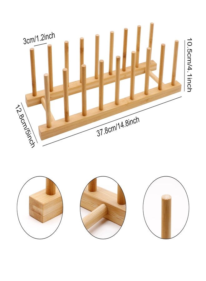 MOAMUN 2PC Bamboo Wooden Dish Drying Rack, 8-Slot Plate Rack Cabinet Dish Stand Organizer for Kitchen Counter, Drainer Storage Holder for Bowl/Cup/Lid/Cutting Board/Book, Space-Saving Design - Image 4