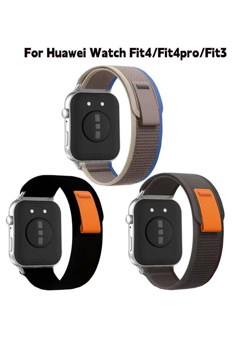 دكينج 3 قطع حزام نايلون دائري لساعة هواوي Fit4 / Fit4pro / Fit3 حلقة حزام بديل من النايلون مضفر ، متوافق مع حزام Huawei Watch Fit4 / Fit4pro / Fit3 أسود / أسود مع رمادي / أزرق مع رمادي - Image 1