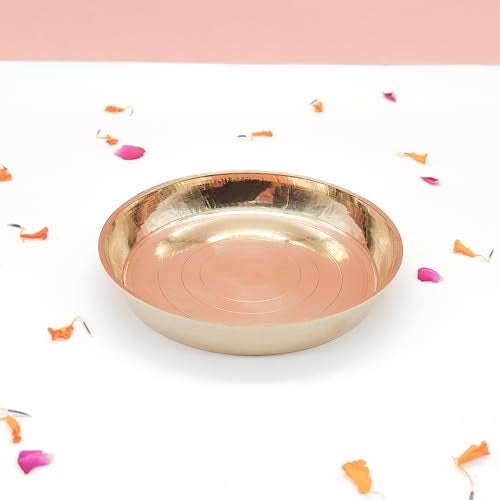 TORPPEZA Brass plain Design heavy plate for store kumkum, haldi, akshat, prashad/heavy small thali for pooja purpose round shape plate (Size - 8.5cm) Pack of 4 - Image 2