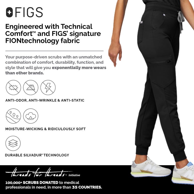FIGS Zamora High Waisted Jogger Style Scrub Pants for Women - Black, Regular L - Image 4