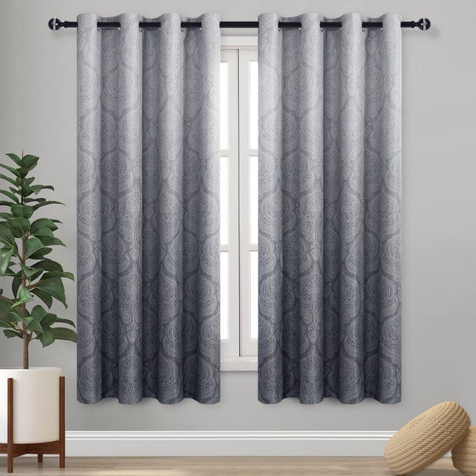OMBRE BLACKOUT CURTAINS FOR LIVING ROOM THERMAL INSULATED BLOCK LIGHT ENERGY SAVING PRIVACY GRADIENT DAMASK GROMMET WINDOW CURTAINS FOR BEDROOM SET OF 2 PANELS 52 X 63 INCH LENGTH GREY