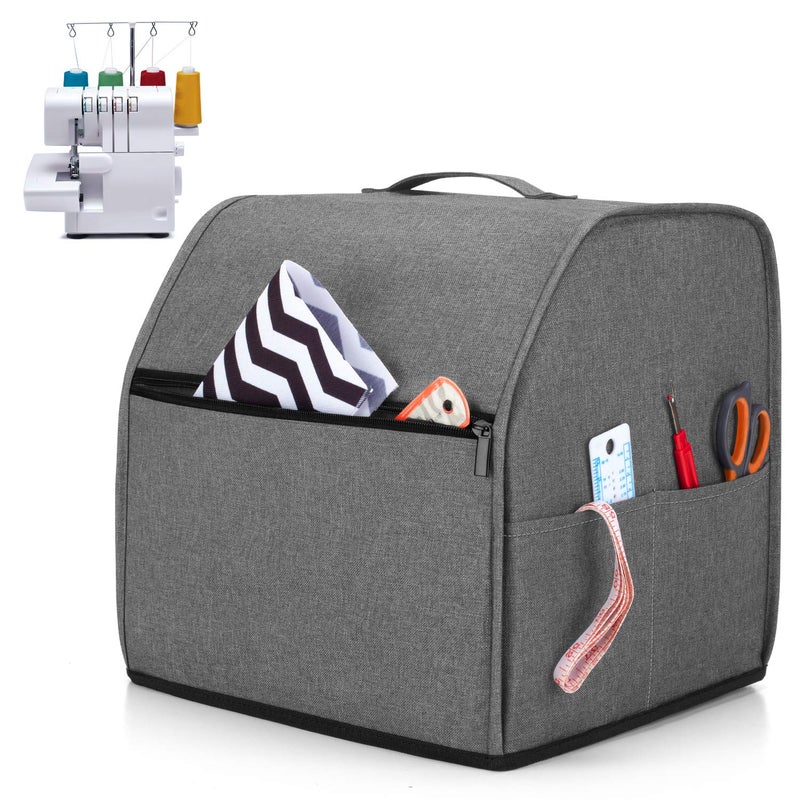 LUXJA Serger Cover with Storage Pockets for Most Standard Overlock Machines Compatible with Singer and Brother Gray