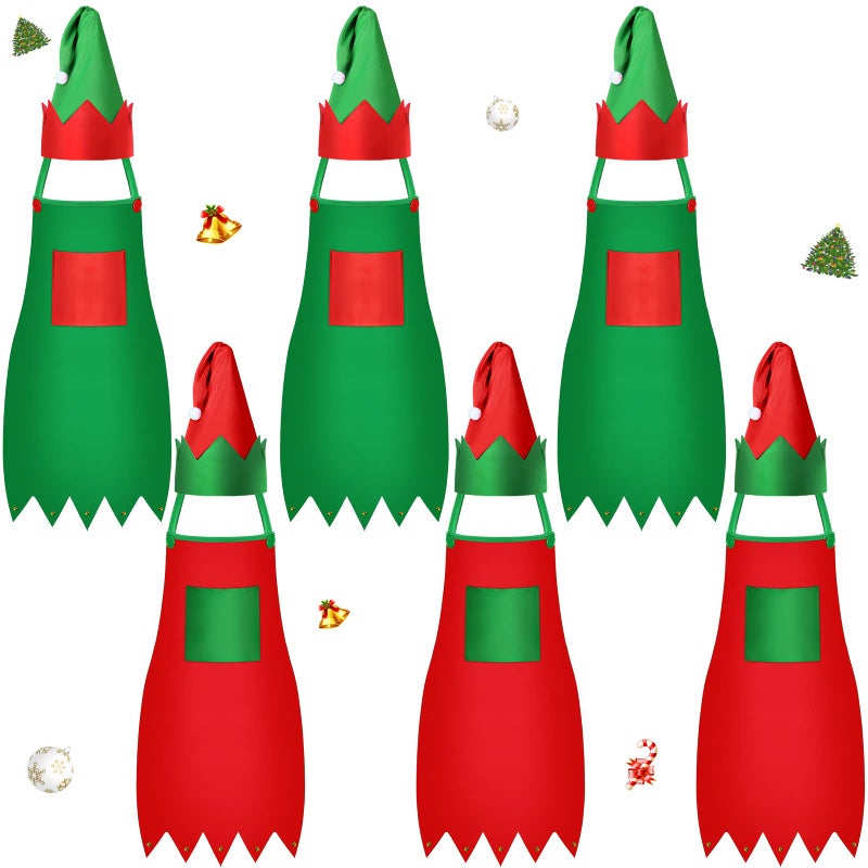 JaGely Christmas Elf Apron and Hat Set Xmas Costume Outfits for Women Party Costume Supplies Accessories Elf Apron and Hat Set