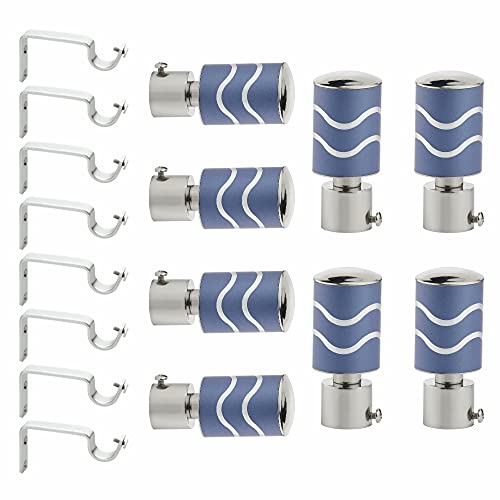GLOXY ENTERPRISE GLOXY Stainless Steel Brackets Parda Holder with Support 1 Inch Curtains Rod Pocket Finials Designer Door and Window Curtain Holders and Rod Support Fittings (Blue, 4 Pair Set) - Image 1