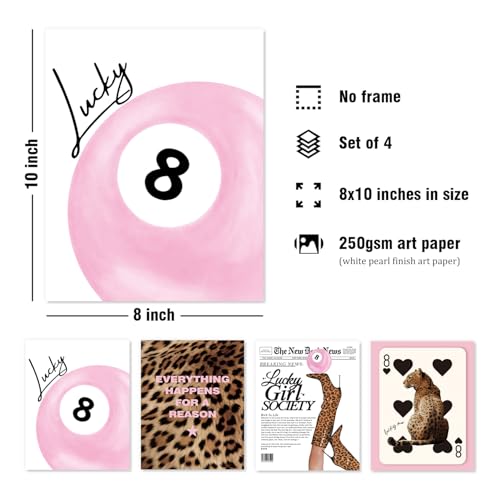 DSHFG Trendy Pink Leopard Cheetah Print Pictures Wall Decor Funky Lucky 8 Ball Posters Y2k Room Decor Pink Preppy Room Aesthetic Teen Girl Wall Art for Bedroom Bathroom College Dorm 8x10 Unframed - Image 3