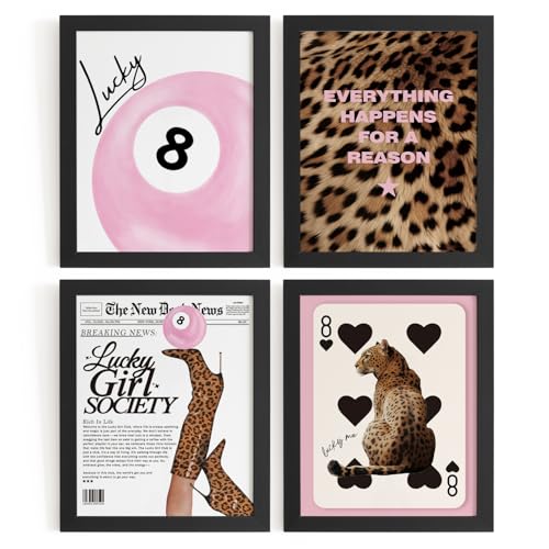 DSHFG Trendy Pink Leopard Cheetah Print Pictures Wall Decor Funky Lucky 8 Ball Posters Y2k Room Decor Pink Preppy Room Aesthetic Teen Girl Wall Art for Bedroom Bathroom College Dorm 8x10 Unframed - Image 1