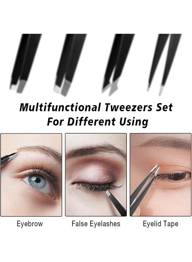 4 Piece Professional Tweezers Set with Storage Case, Stainless Steel Eyebrow, Facial Hair and Splinter Removal Tool, Great Precision for Facial Hair Removal for Men and Women - Image 3