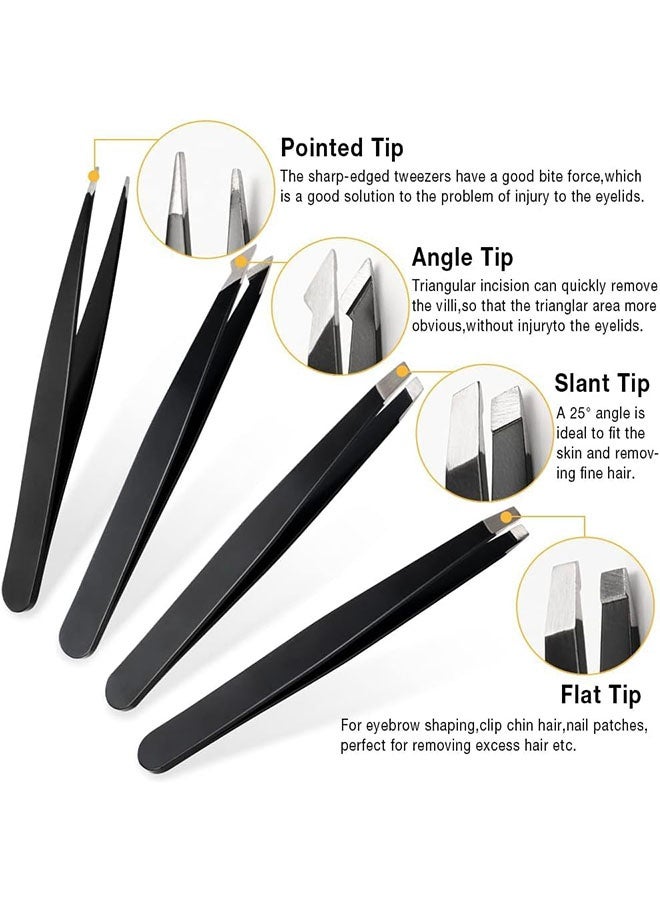 4 Piece Professional Tweezers Set with Storage Case, Stainless Steel Eyebrow, Facial Hair and Splinter Removal Tool, Great Precision for Facial Hair Removal for Men and Women - Image 2