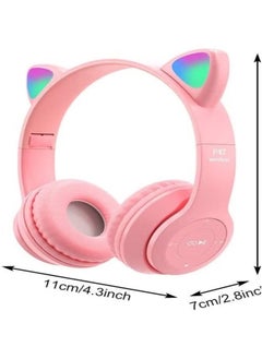 P47 Cat Ear Headphones for Girls Women Kids with Microphone 85dB Safe Sound Foldable for Online Learning Travel Cell Phone Support 3.5mm - Kids Wireless Over Ear Headphone - Pink Color  - Image 2