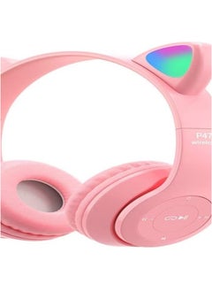 P47 Cat Ear Headphones for Girls Women Kids with Microphone 85dB Safe Sound Foldable for Online Learning Travel Cell Phone Support 3.5mm - Kids Wireless Over Ear Headphone - Pink Color  - Image 4
