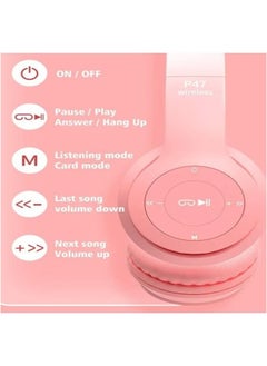 P47 Cat Ear Headphones for Girls Women Kids with Microphone 85dB Safe Sound Foldable for Online Learning Travel Cell Phone Support 3.5mm - Kids Wireless Over Ear Headphone - Pink Color  - Image 3