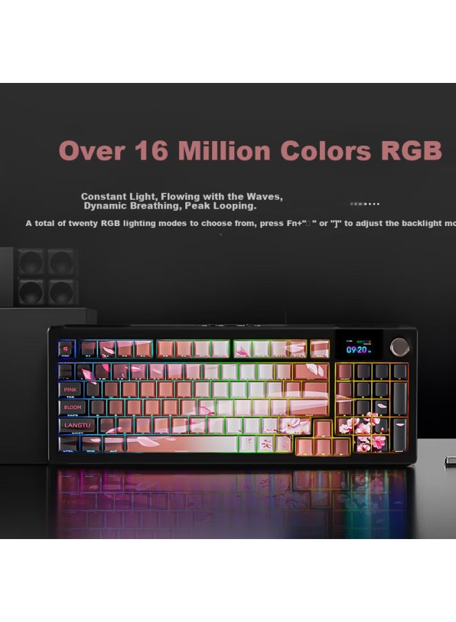 Langtu Lt95 Sakura Night Wired/wireless/bluetooth Three-mode Mechanical Keyboard Gasket Structure Rgb Lighting Effects Lcd Color Screen 10000mah Green Axis - Image 2