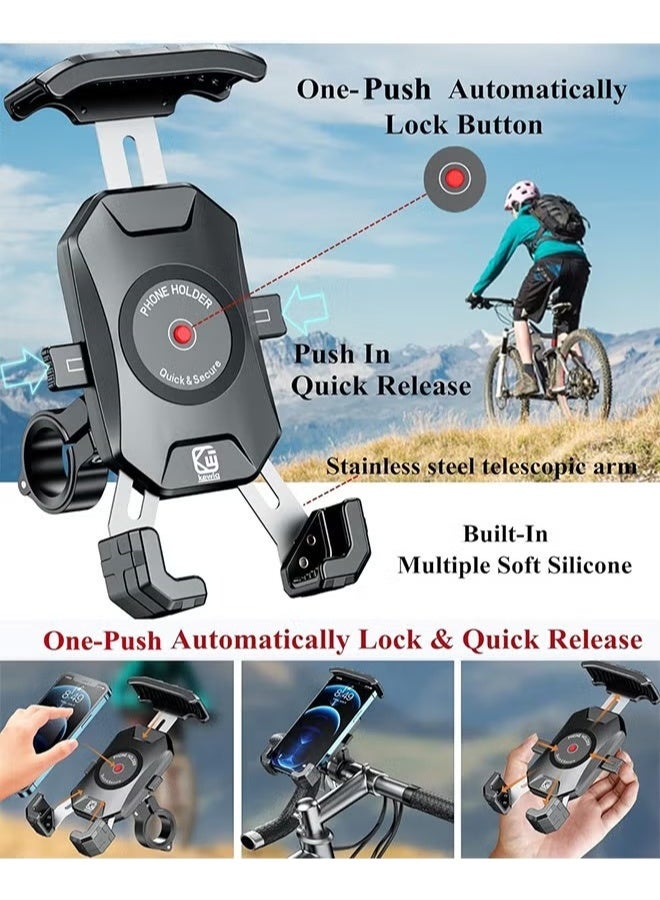 EETU Motorcycle Phone Mount,Bike Phone Mount,Aluminum Alloy Mounting Base Handlebar Cell Phone Holder For Bicycle Motorcycle E-Bike ATV Scooter Fit 4''-7'' Phones,One Hand Operation,Universal Phone Stand - Image 2