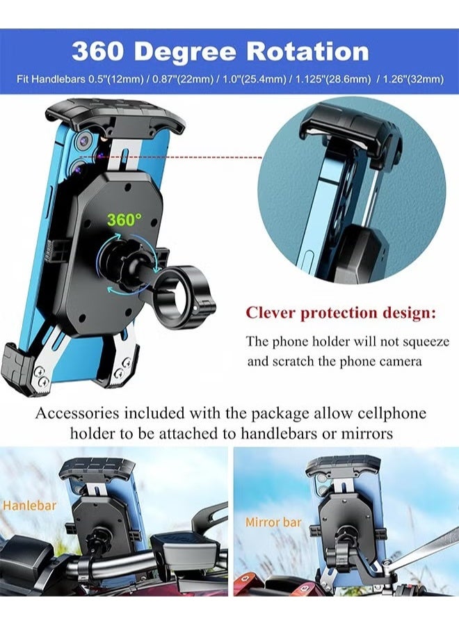 EETU Motorcycle Phone Mount,Bike Phone Mount,Aluminum Alloy Mounting Base Handlebar Cell Phone Holder For Bicycle Motorcycle E-Bike ATV Scooter Fit 4''-7'' Phones,One Hand Operation,Universal Phone Stand - Image 3