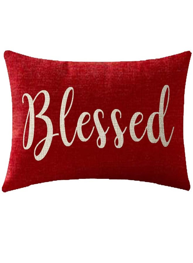 NIDITW Nice Gift Inspirational Blessed Words Waist Lumbar Red Cotton Linen Throw Pillow Case Cushion Cover for Sofa Home Christmas Decorative Oblong 12x20 Inches - Image 1