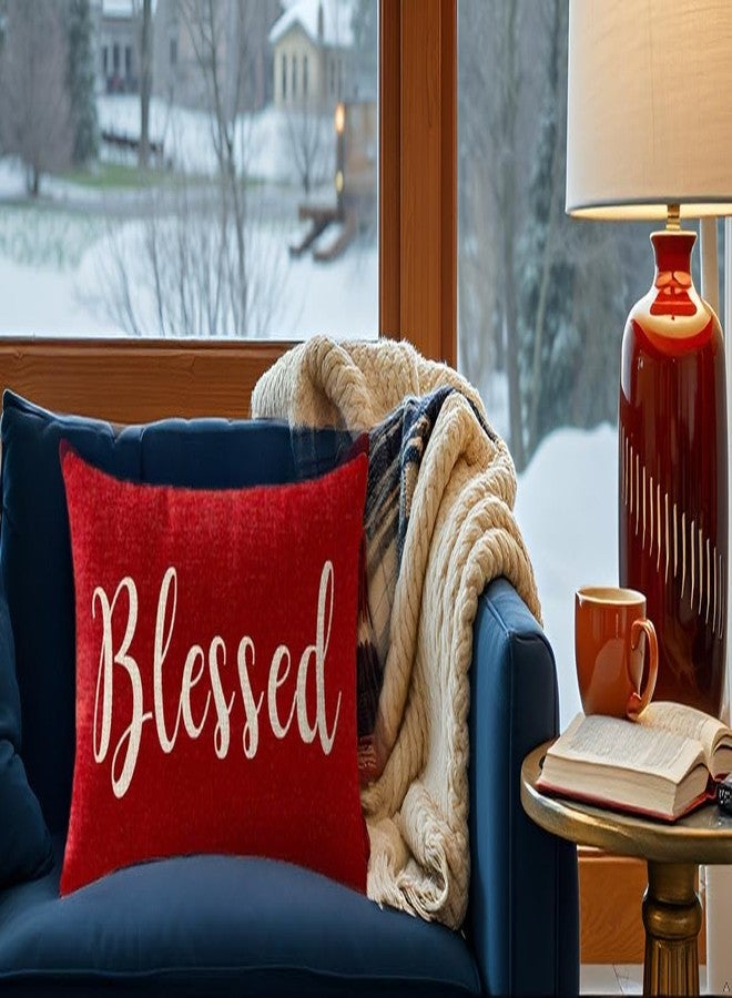 NIDITW Nice Gift Inspirational Blessed Words Waist Lumbar Red Cotton Linen Throw Pillow Case Cushion Cover for Sofa Home Christmas Decorative Oblong 12x20 Inches - Image 3