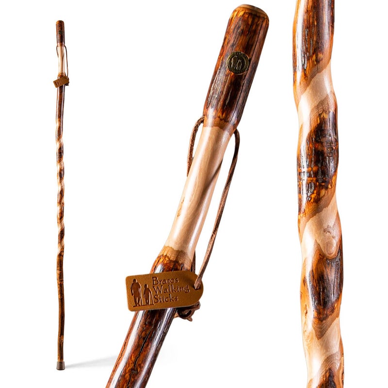 Brazos Rustic Wood Walking Stick, Twisted Hickory, Traditional Style Handle, for Men & Women, Made in The USA, 55" - Image 1