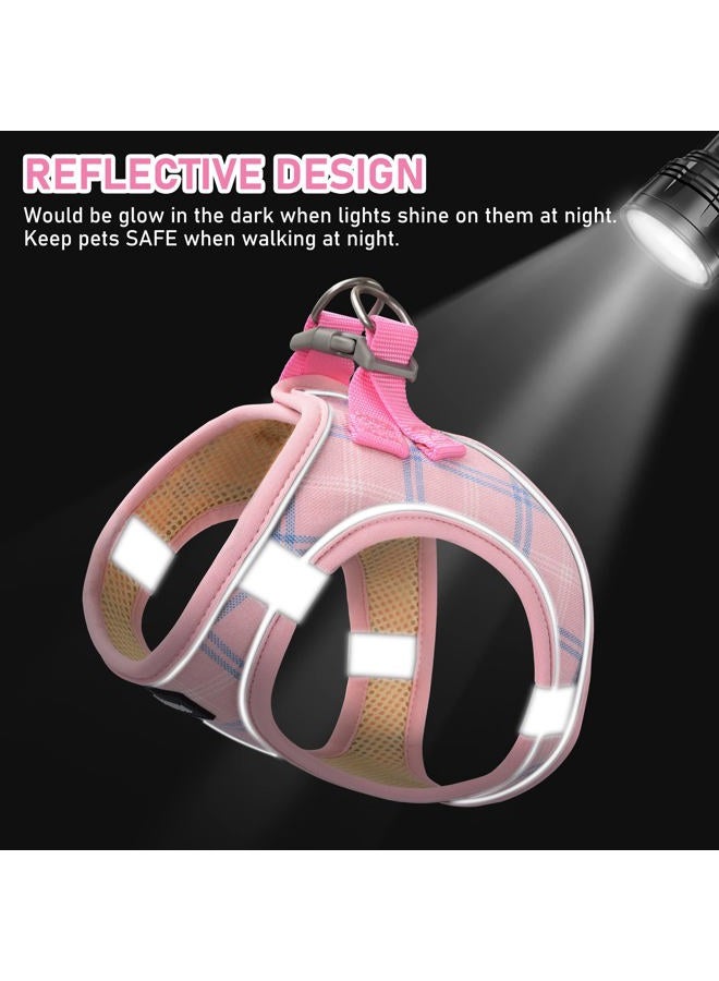 GAMUDA Small Dog Harness Collar and Leash Set, Step in No Chock No Pull Soft Mesh Adjustable Dog Vest Harnesses Plaid Reflective for Dogs Puppy Cats Kitten Rabbit (Pink, M) - Image 4
