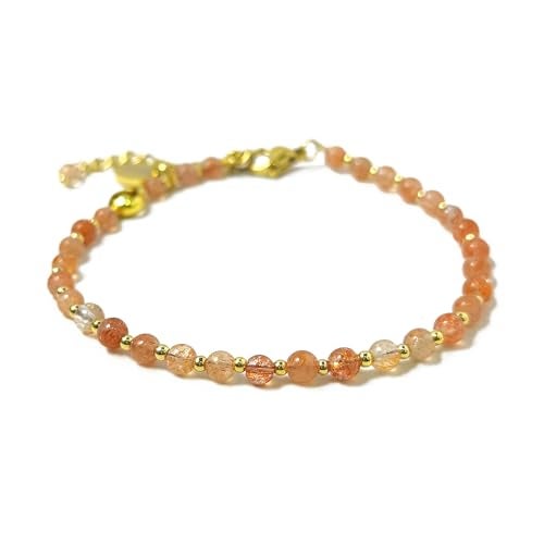 Morchic Natural Sunstone Feldspar Gemstone Adjustable Bracelet for Women, 3mm Tiny Beads Energy Gem Charm Jewelry, Birthday Gift 7.1" - Image 1
