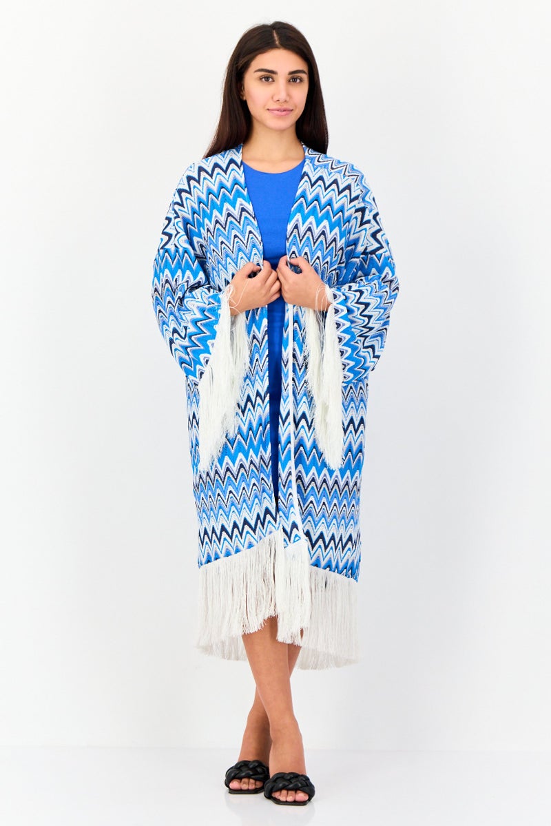 KOTON Women Long Sleeve Cheveron Print Cardigan, Muliticolor  - Image 1