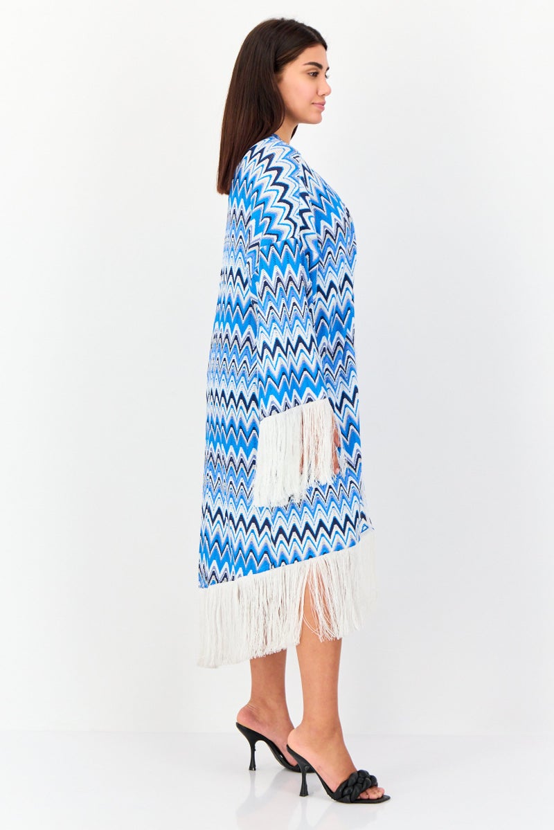 KOTON Women Long Sleeve Cheveron Print Cardigan, Muliticolor  - Image 4
