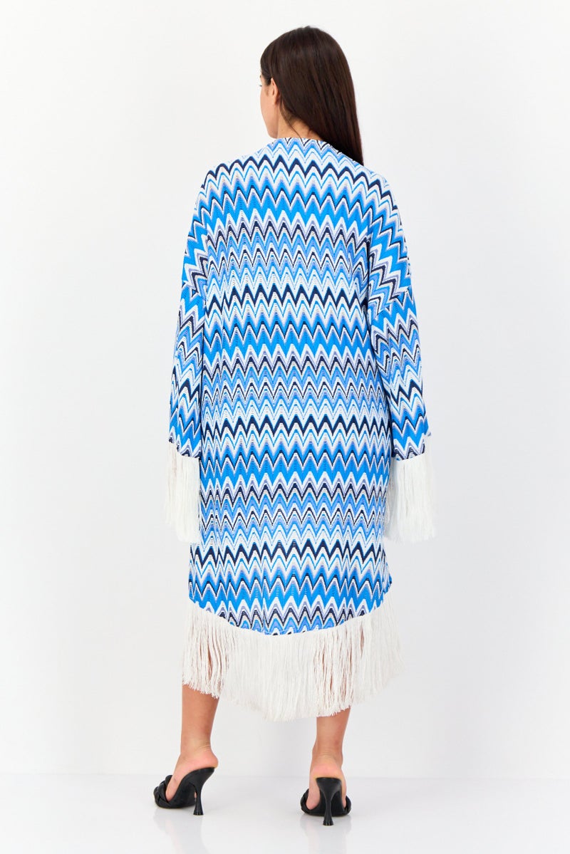KOTON Women Long Sleeve Cheveron Print Cardigan, Muliticolor  - Image 2