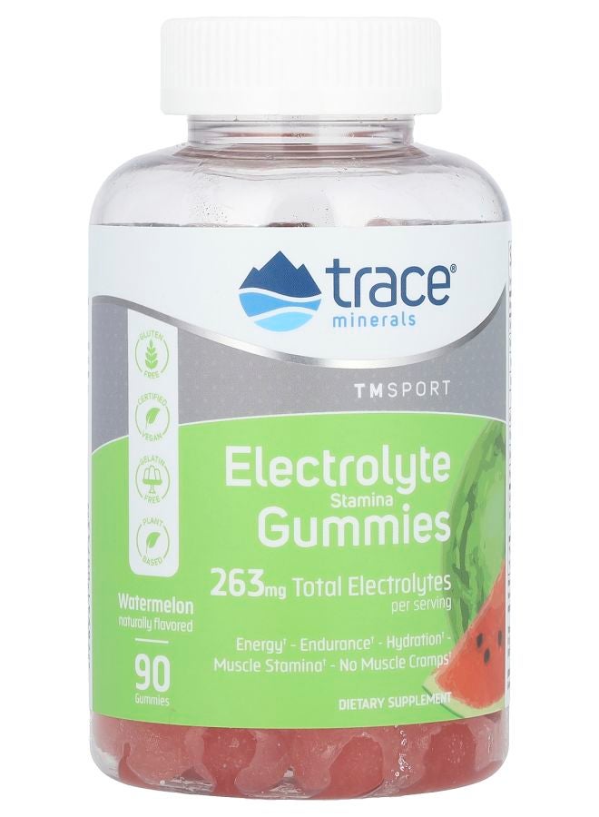 Trace Minerals TM Sport Electrolyte Stamina Gummies Watermelon 263 mg 90 Gummies (87.66 mg per Gummy)