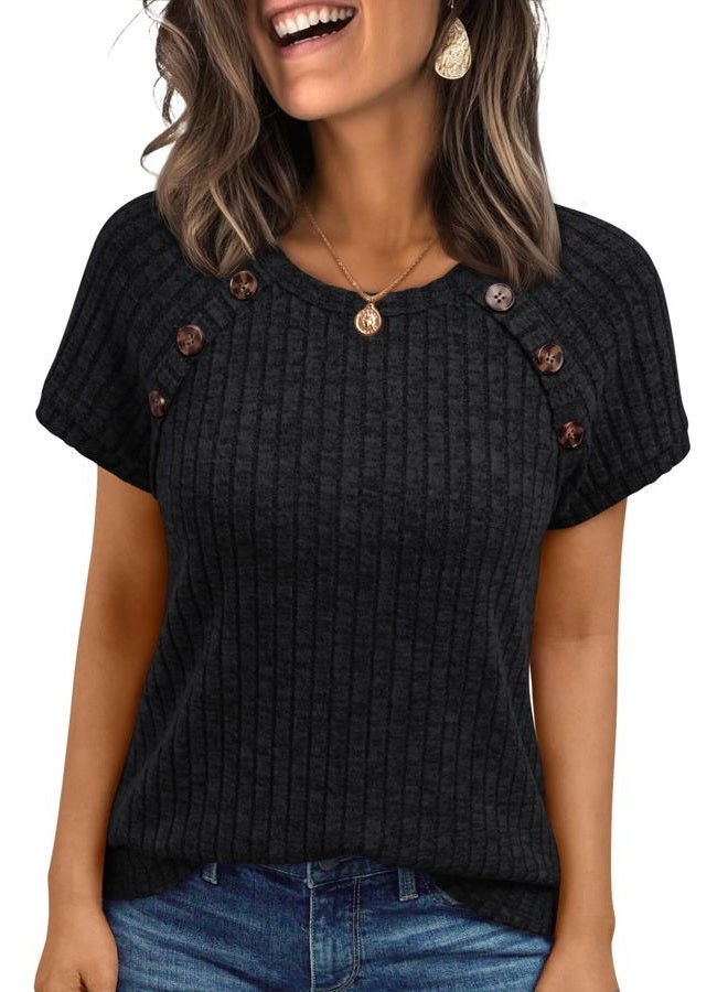 AUTOMET Women's Short Sleeve T Shirts Business Casual Blouses Dressy Work Tunic Tops 2026 Spring Sweaters Fashion Clothes, Black, L - Image 1