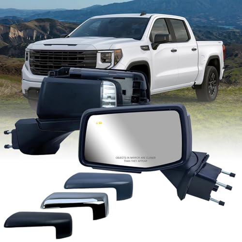 LONGLING Driver Left Side Door Mirror Power Heated with BLIS(Blind Spot Light) Glass Puddle and Signal Light Chrome Pirmer and Textured Back Cover for Chevrolet Silverado 1500 from 2019 to 2024 - Image 1