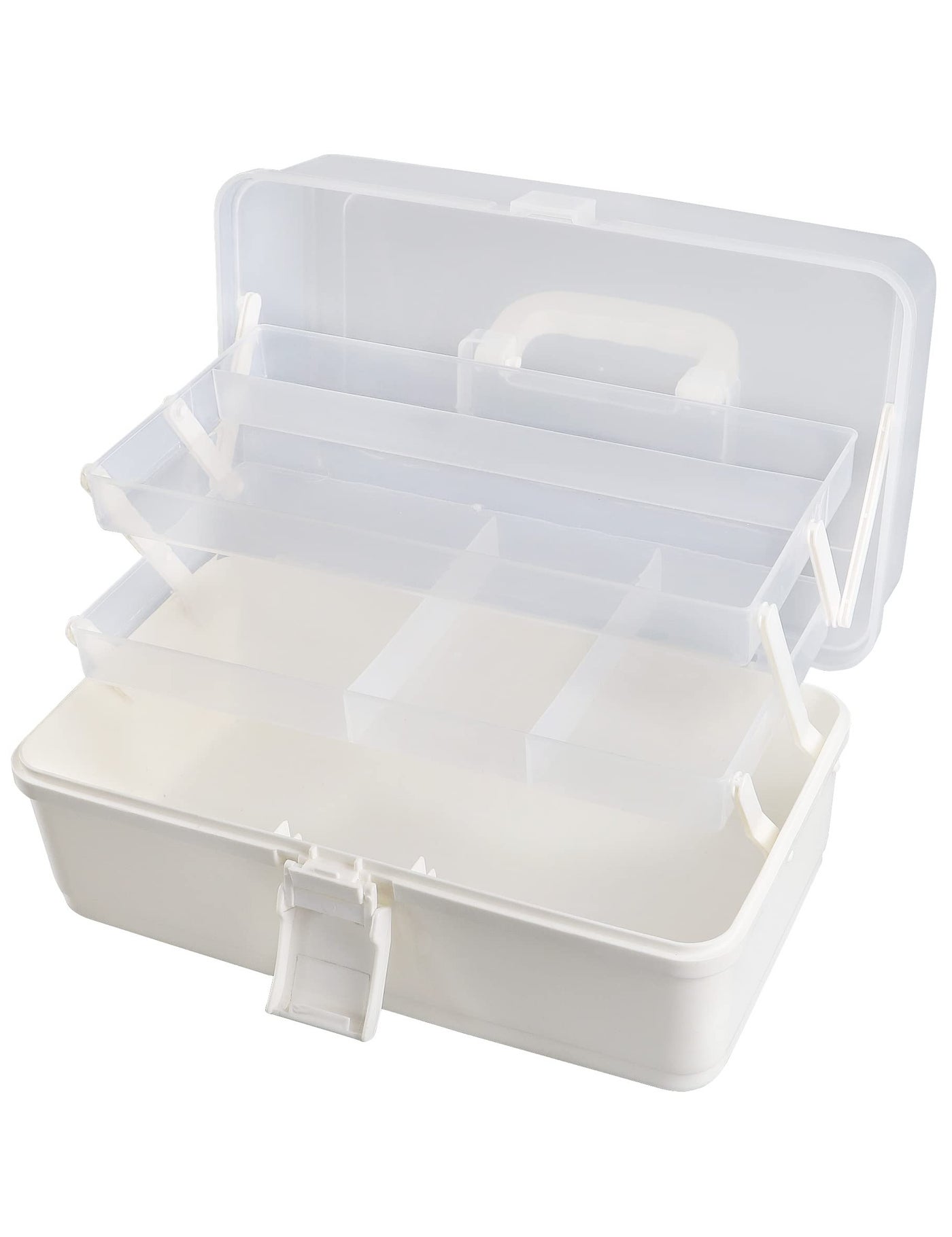 Facikono Craft Art Box Tackle Box Organizers, 3 Layer White Sewing Hair Supply Organization Boxes Medication Organizer Plastic Toolbox