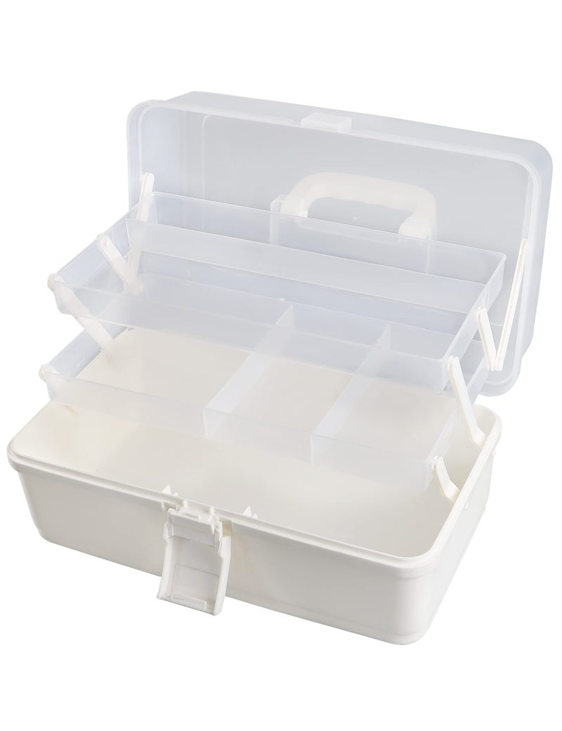 Facikono Craft Art Box Tackle Box Organizers, 3 Layer White Sewing Hair Supply Organization Boxes Medication Organizer Plastic Toolbox - Image 1