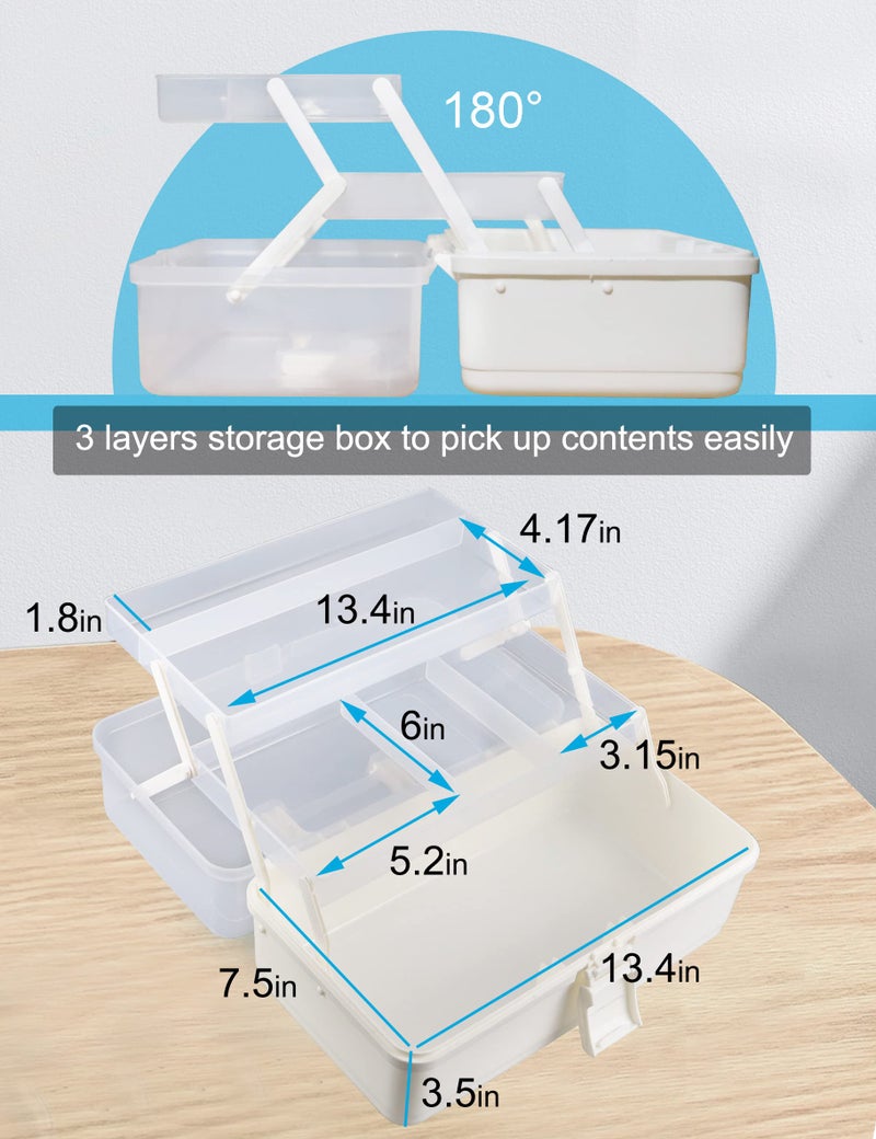 Facikono Craft Art Box Tackle Box Organizers, 3 Layer White Sewing Hair Supply Organization Boxes Medication Organizer Plastic Toolbox - Image 3