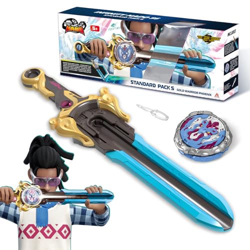 INFINITY NADO Battling Toys Spinning Top and Sword Launcher Battle Set Toys for Kids Battle Brust Sword Top Toys for 5 6 7 8 9 10 11 12 Year Old Boys Gold Warrior Phoenix - Image 1