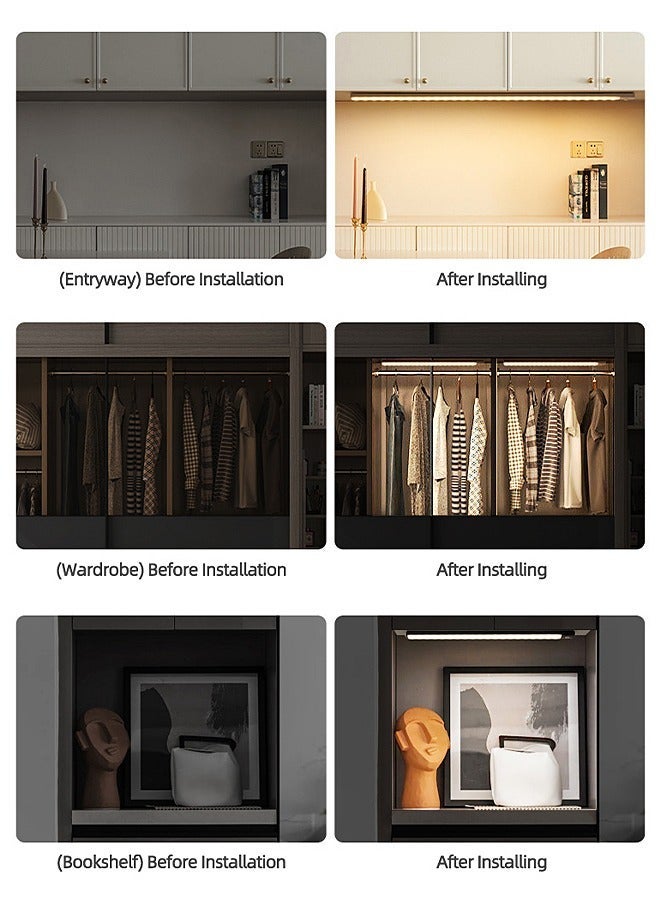 هومستر ضوء مستشعر الحركة - LED من سبائك الألومنيوم لاسلكي أسفل الخزانة أبيض، دافئ، طبيعي جسم الإنسان تركيب مغناطيسي ليلي قابل لإعادة الشحن للمطبخ والسلالم وغرفة النوم والدرج - Image 3