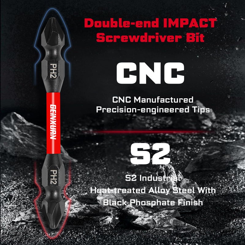 Geinxurn 20Pcs Impact Double End Screwdriver Bit Set, 2.56 in. Mixed Reversible Power Driver Bits, Magnetic S2 Steel Two Sides PH2/T20/T25/SQ2/SL1/4 Screwdriver Bit Tips Set with Storage M-Box - Image 4