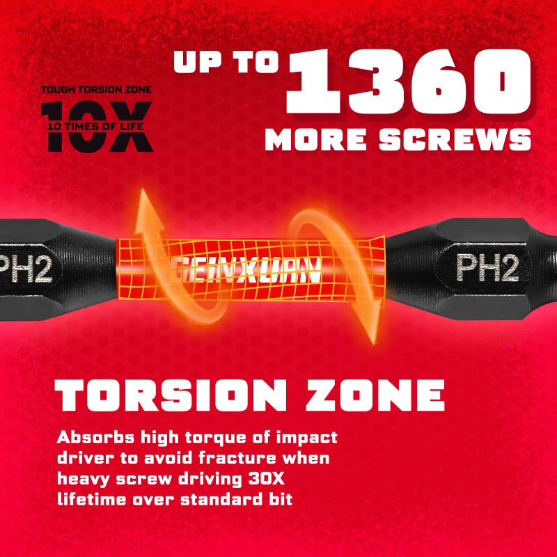 Geinxurn 20Pcs Impact Double End Screwdriver Bit Set, 2.56 in. Mixed Reversible Power Driver Bits, Magnetic S2 Steel Two Sides PH2/T20/T25/SQ2/SL1/4 Screwdriver Bit Tips Set with Storage M-Box - Image 5
