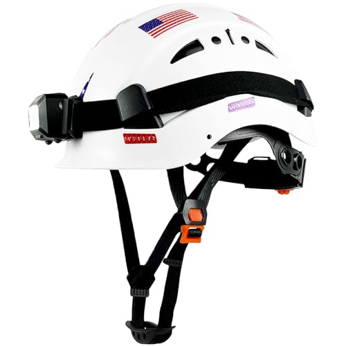 SAFEBUILDER Construction Safety Helmet with Headlight Hard Hat Headlamp Adjustable Ventilation Hardhats Work Head Protection Certified ANSI/ISEA Z89.1 (White Hard Hats + B01 Head Light) - Image 1