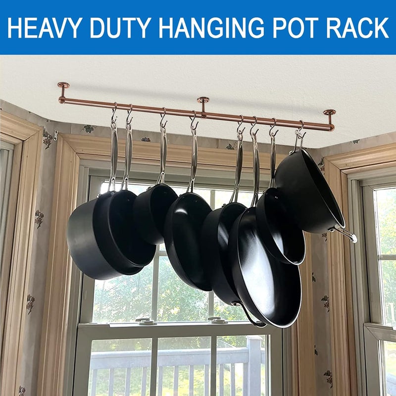 ROTHLEY Hanging Pot Rack Hanger: 39.4 Inch Stainless Steel Pot and Pan Hanger Pot Rack Wall Mounted Hanging Pots and Pans Rack Pot Hangers for Kitchen Wall Kitchen Rail with Hooks (Antique Copper) - Image 5