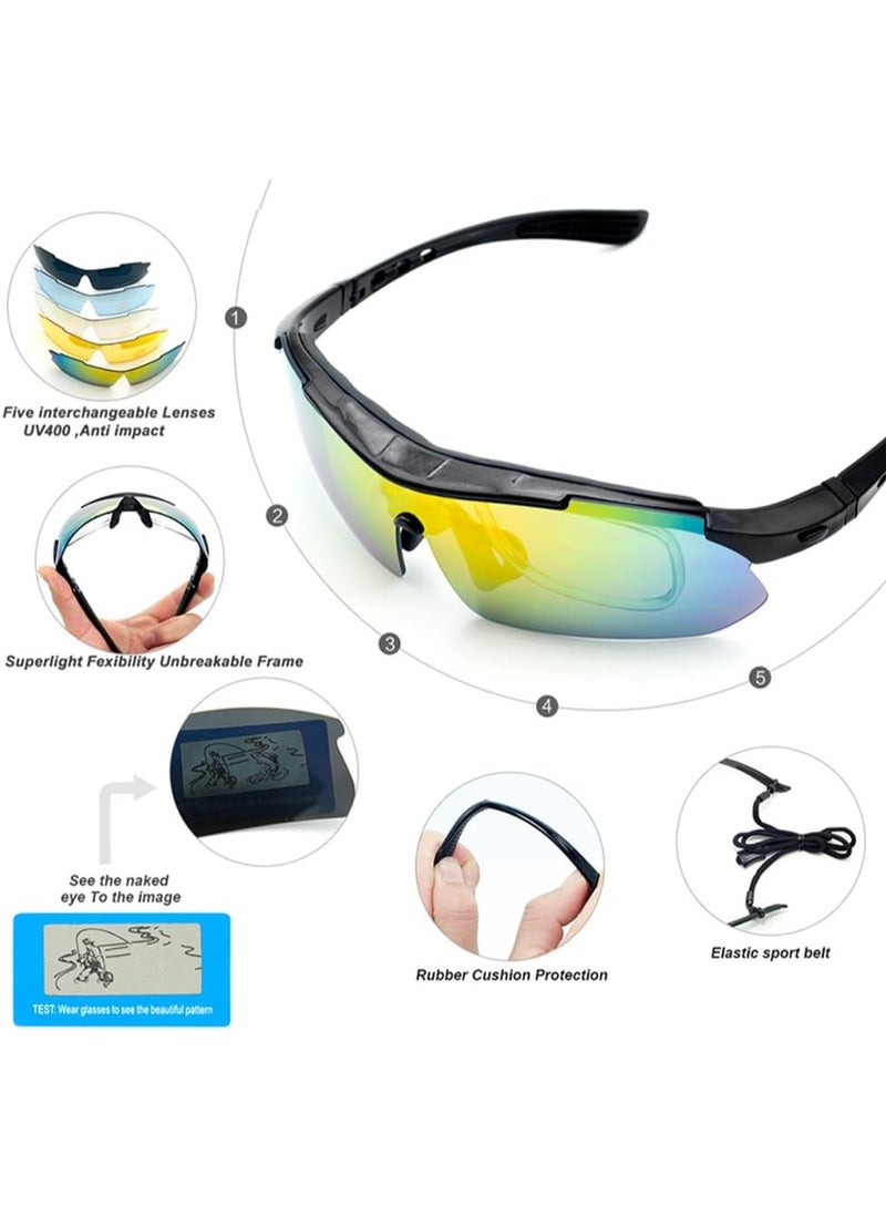 GUDOO نظارات شمسية رياضية للرجال والنساء UV400، مع 5 عدسات قابلة للتبديل، نظارات دراجات مناسبة للركوب، الصيد، الجري، القيادة، والغولف. - Image 2