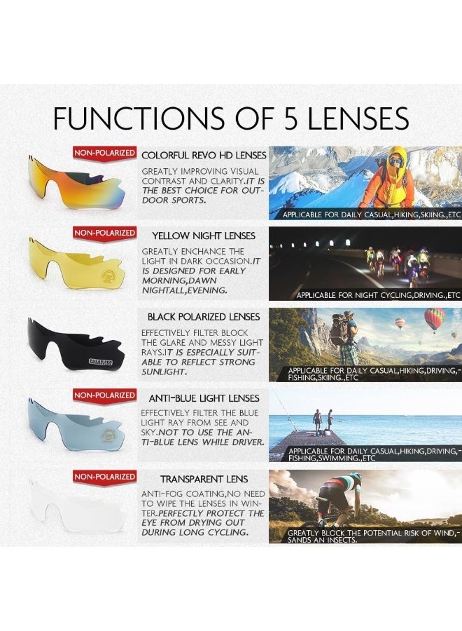 GUDOO نظارات شمسية رياضية للرجال والنساء UV400، مع 5 عدسات قابلة للتبديل، نظارات دراجات مناسبة للركوب، الصيد، الجري، القيادة، والغولف. - Image 5