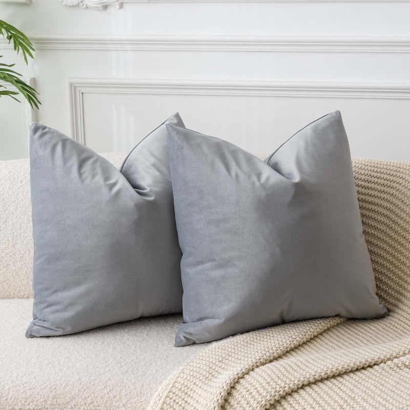 JUSPURBET Silver Gray Luxury Velvet Throw Pillow Covers 22x22 Set of 2 Decorative Soft Solid Cushion Cases for Couch Sofa Bed - Image 1