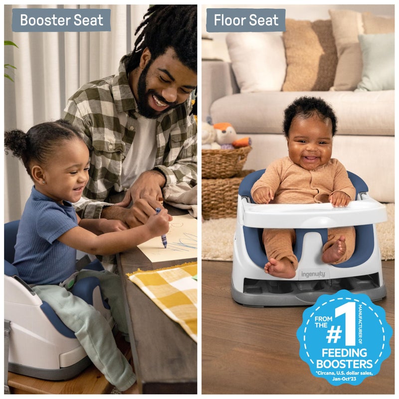 Ingenuity Baby Base 2-in-1 Booster Feeding and Floor Seat with Self-Storing Tray - Night Sky - Image 2
