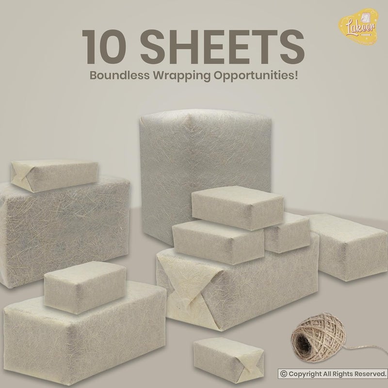 Lakeer Natural Fibre Gift Wrapping Paper-Pack of 10 Sheets, 60cm X 40cm, With Jute Rope for Gift Wrapping, Flower Wrapping, Gift Cover (Eco-Friendly) - Image 3