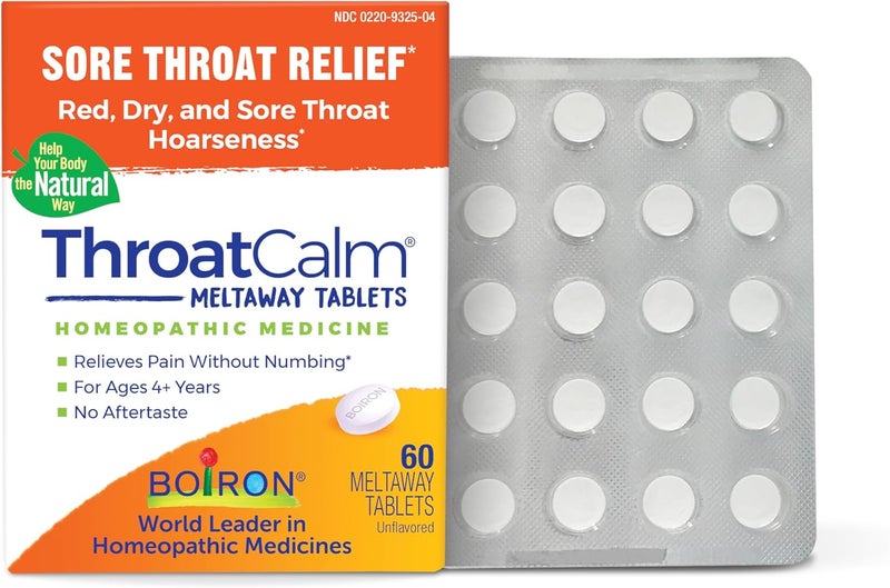 Boiron Boiron ThroatCalm Tablets for Pain Relief from Red, Dry, Scratchy, Sore Throats and Hoarseness - 60 Count 