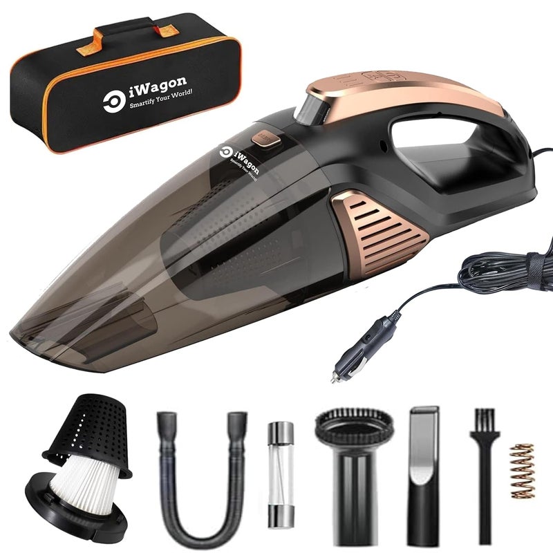 iWagon i2008 Car Vacuum Cleaner 140 Watts 5000 PA Powerful Suction Vacuum Cleaner with Washable HEPA Filter, 3 Accessories,Compact,Light Weight & Easy to use (Black and Red) - Image 1