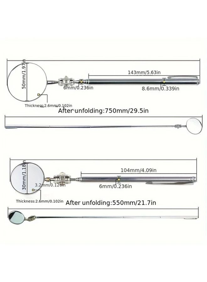 50mm Stainless Steel Telescoping Inspection Mirror Retractable Car Maintenance Tool - Image 3