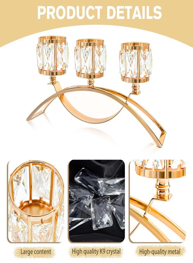 KEHAIL 3 Arms Crystal Candle Holders, Arch Candlestick Table Candelabras Centerpieces for Wedding, Dinning Room, Cabinet Ornaments, Home Decoration， Gift (Gold, 2 Pcs-3 Arm Arched) - Image 2