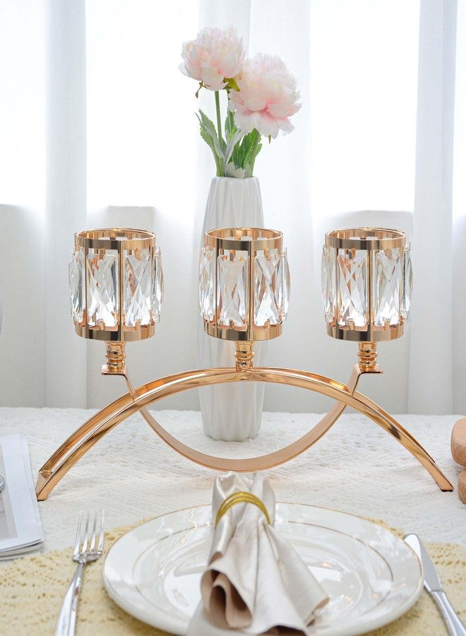 KEHAIL 3 Arms Crystal Candle Holders, Arch Candlestick Table Candelabras Centerpieces for Wedding, Dinning Room, Cabinet Ornaments, Home Decoration， Gift (Gold, 2 Pcs-3 Arm Arched) - Image 5