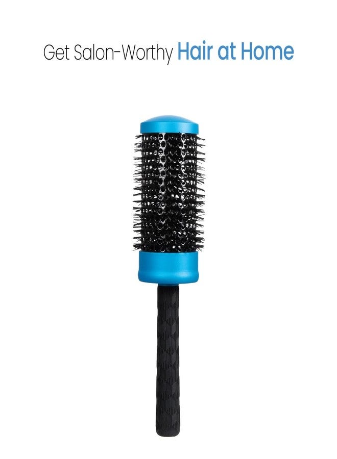 ForPro Professional Collection Expert Stylist Choice Nano Ceramic Hair Brush, 100% Natural Anion Bristle, Silicone Ergonomic Handle, 3" Ceramic Round Brush, Matte Blue - Image 2